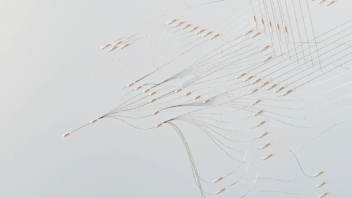 Abstract illustration depicting complex digital neural networks and data flow